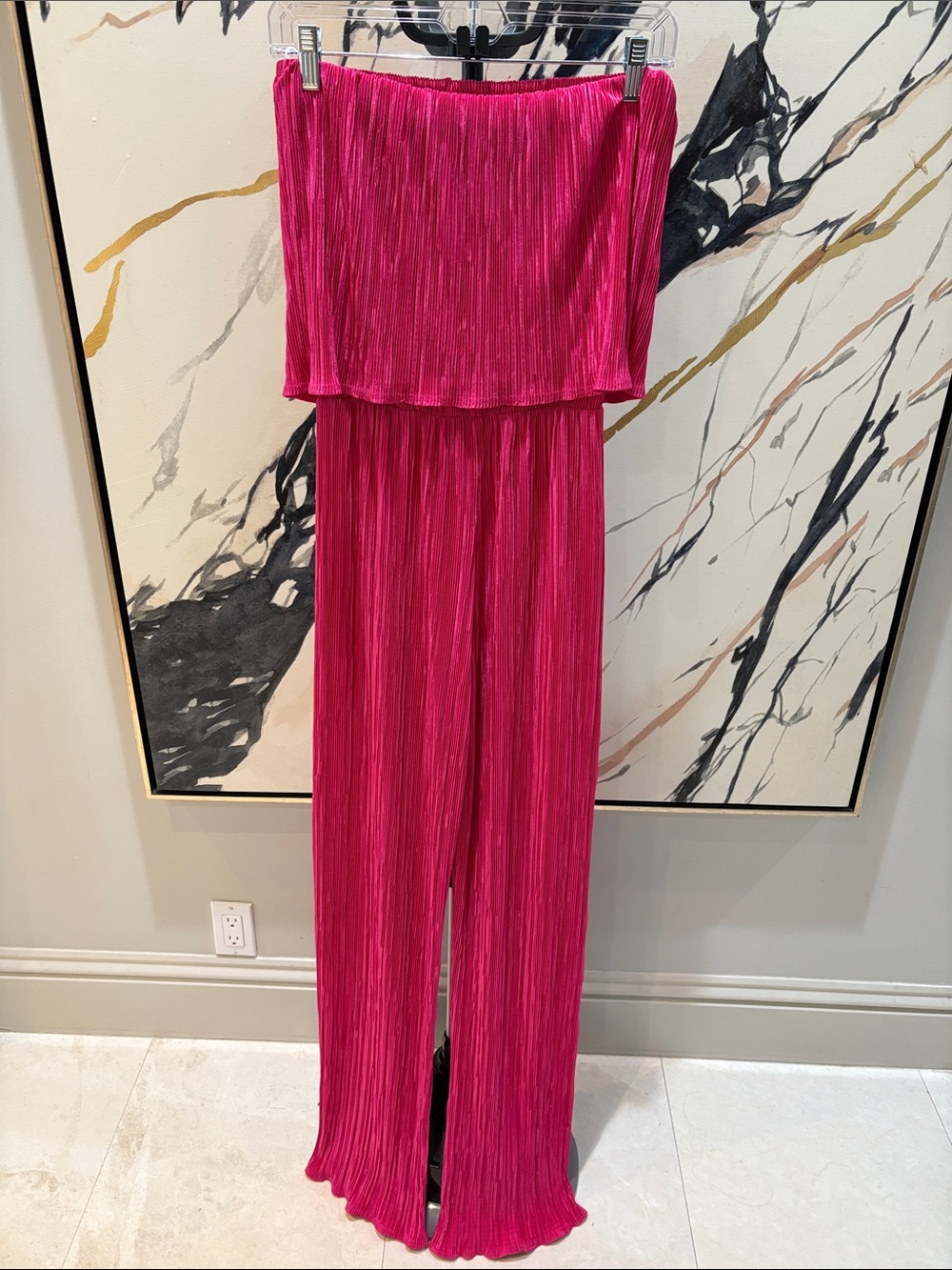 Renee C. Strapless Pleated Romper in Hot Pink - Picture 2 of 3